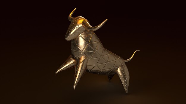 Toro de oro, render 3d en oscuro