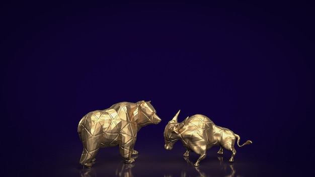 El toro y el oso de oro para la representación 3d del concepto de negocio