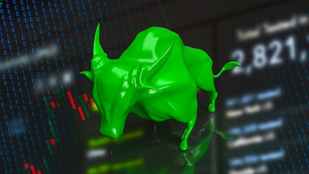 El toro verde en el fondo del gráfico para la representación 3d del concepto de negocio