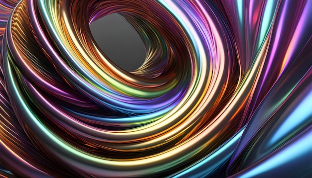 Toroide de fondo abstracto hecho de ondas de metal cromado