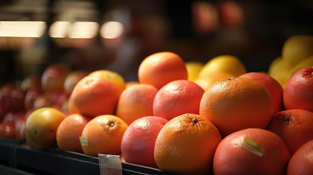 Toronjas en el fondo del mercado de frutas Ai generativo