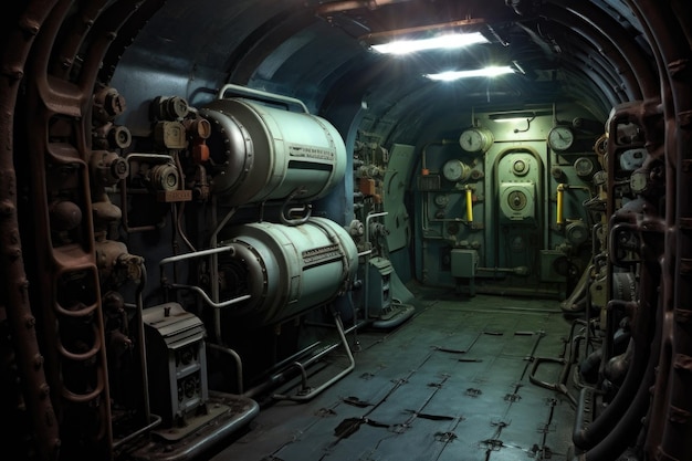 Foto torpedorohrtüren und lademechanismus im inneren des u-boots, erstellt mit generativer ki