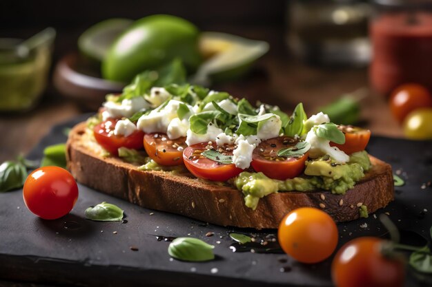 Torrada de abacate fresco com tomate