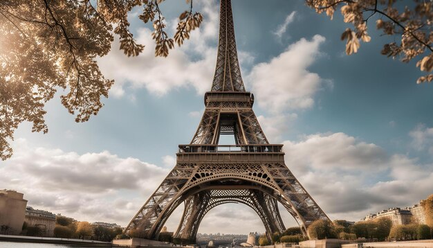 torre desde abajo con las flores en primer plano