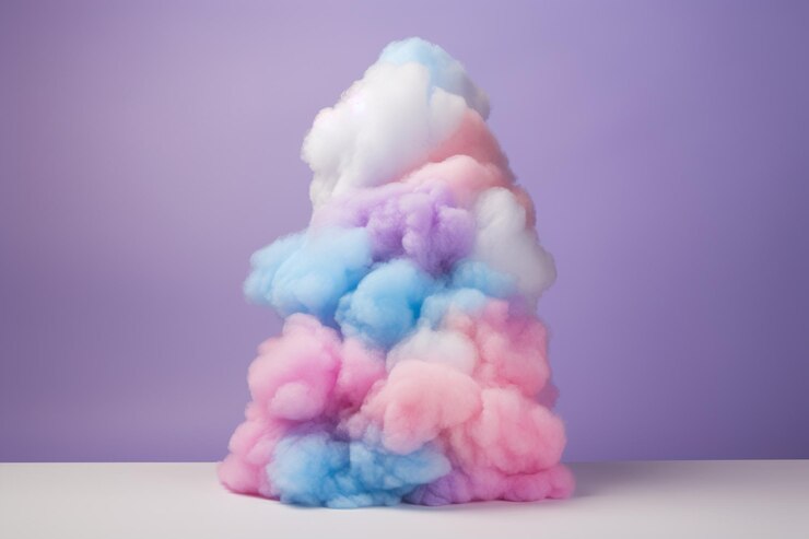 Foto una torre de algodón de azúcar esponjoso en colores vibrantes