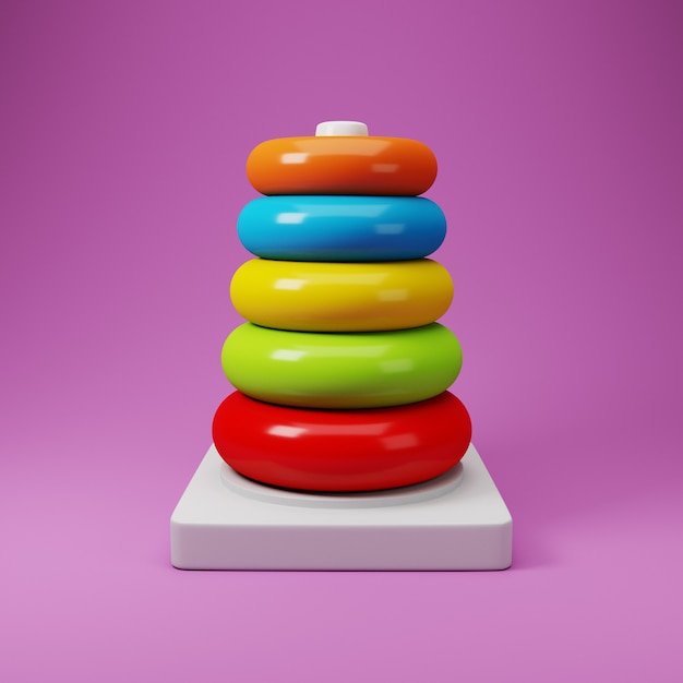 Torre de anillo de plástico de colores. Ilustración 3d