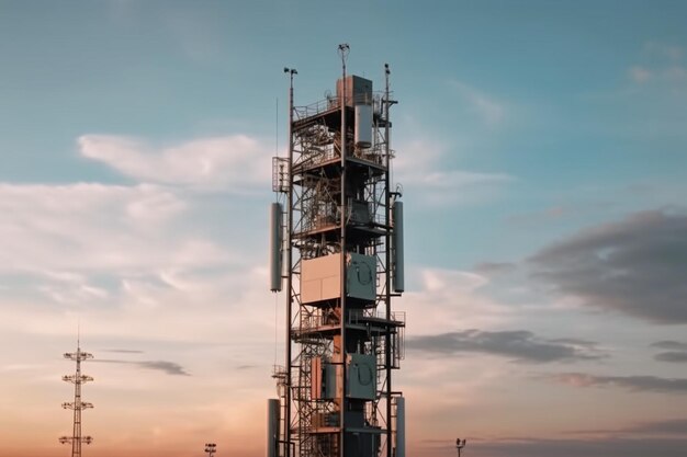 Torre de antena de comunicación de tecnología de red global 5G creada con IA generativa