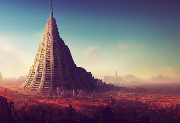 Torre de Babel como concepto de religión Pintura de ilustración de estilo de arte digital