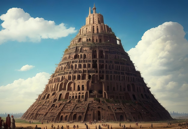 La Torre de Babel con multitud de gente.
