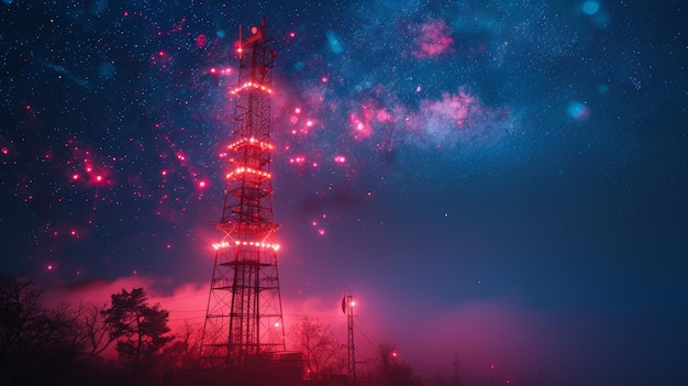 Torre de comunicaciones con antena de banda ancha inalámbrica para la transmisión de señales de telecomunicaciones Torres de comunicación 5G para la radiodifusión de señales móviles Tecnología de comunicación