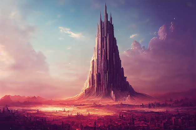 Torre de Babel como conceito de religião Pintura de ilustração de estilo de arte digital