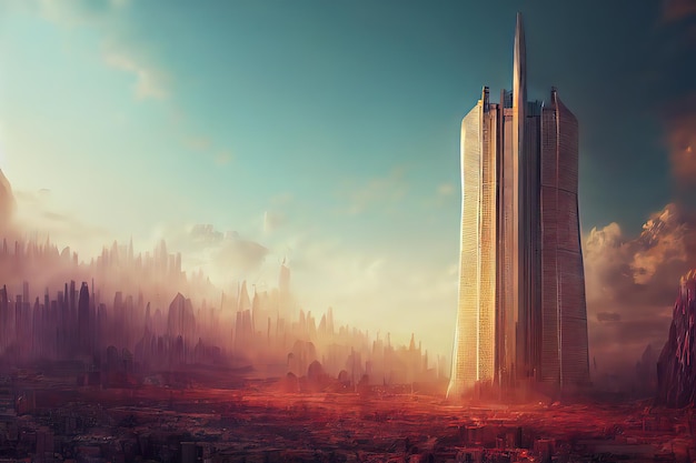 Torre de Babel como conceito de religião Pintura de ilustração de estilo de arte digital