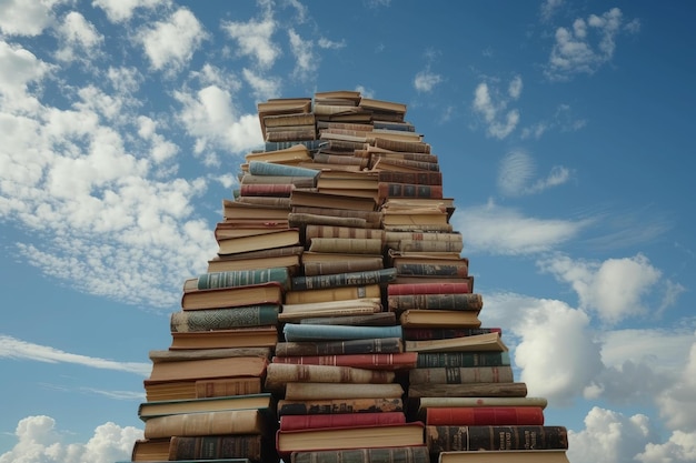 Foto torre de livros contra o céu azul