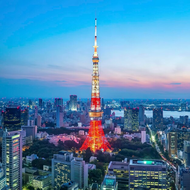 Foto torre de observação do edifício roppongi com vista da cidade de tóquio, japão