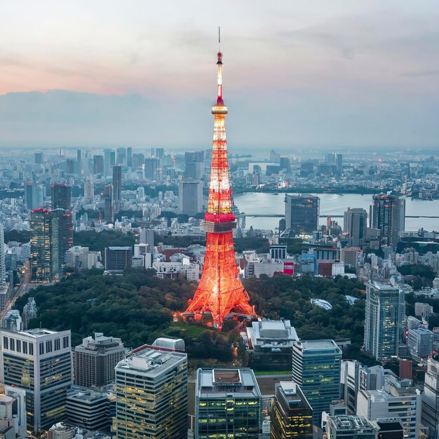 Foto torre de observação do edifício roppongi com vista da cidade de tóquio, japão