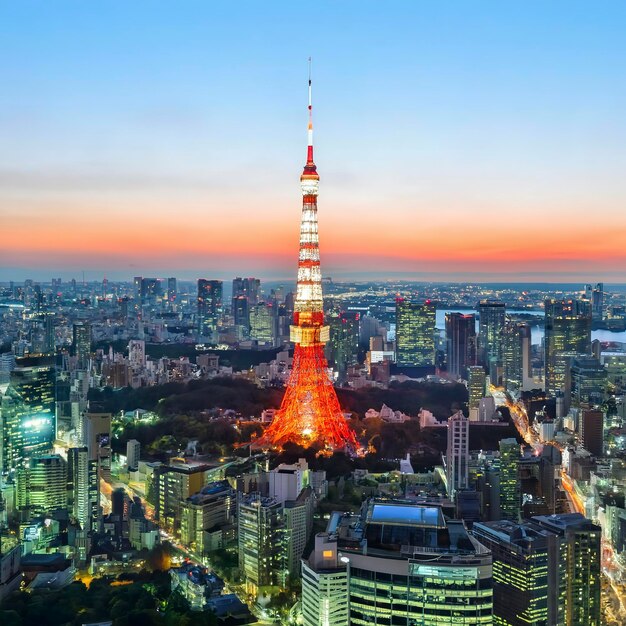 Foto torre de observação do edifício roppongi com vista da cidade de tóquio, japão
