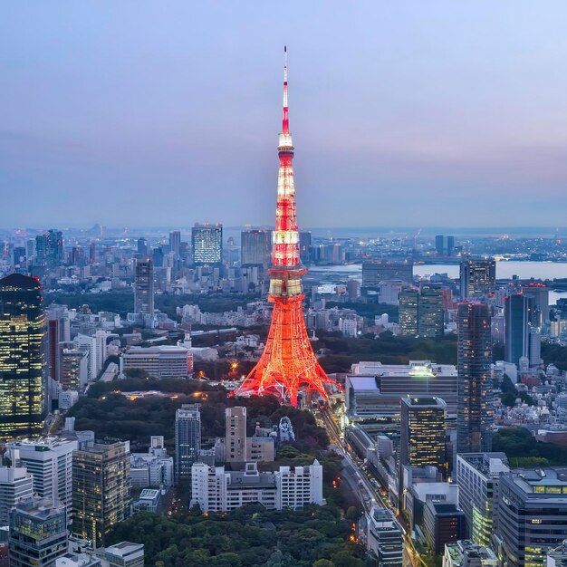 Foto torre de observação do edifício roppongi com vista da cidade de tóquio, japão