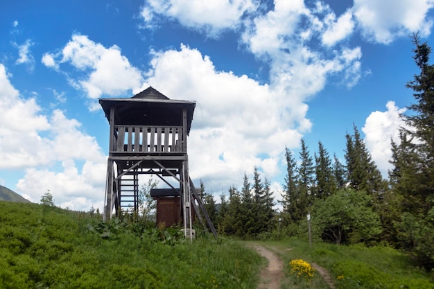 Torre de observação turística nas montanhas Férias a pé nos Cárpatos