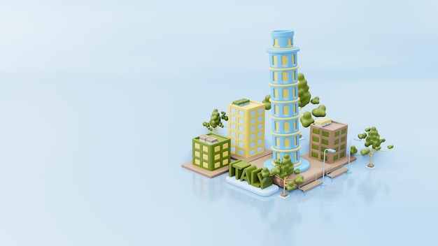 Foto torre de pisa de ilustração 3d como marco com área de espaço verde e vista para a cidade de itália