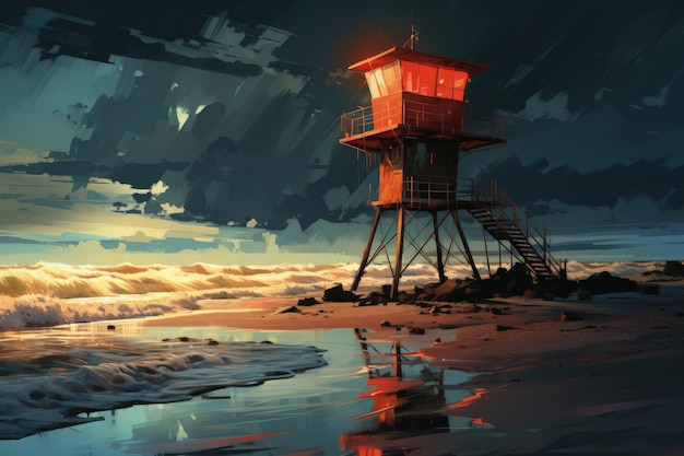 Torre de salva-vidas em uma praia simbolizando segurança IA gerativa