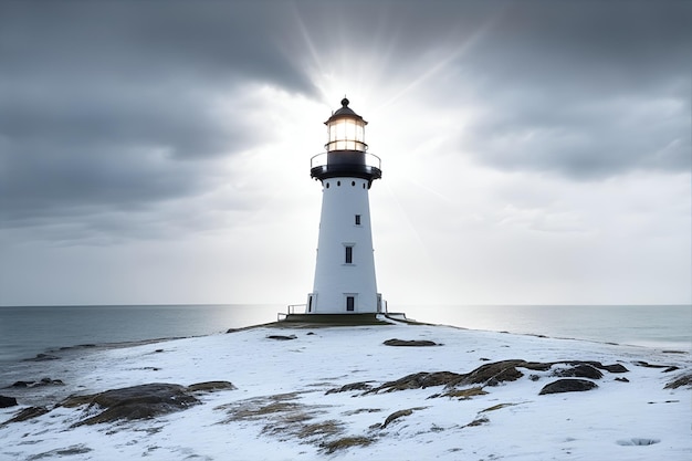 Torre do farol com farol de luz Generative AI