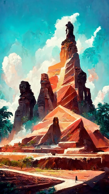 Torre edificio estatua verano tropical paisaje 3D ilustración