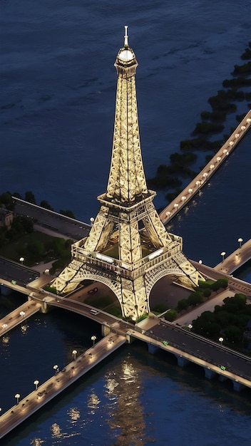 Foto torre eiffel com ponte no rio sena, em paris, frança