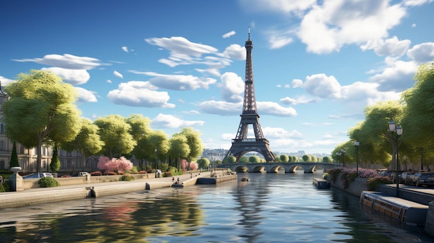 Torre Eiffel de vista completa em Paris