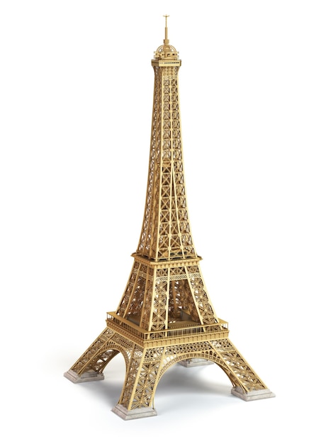 Torre Eiffel dorada aislada sobre fondo blanco