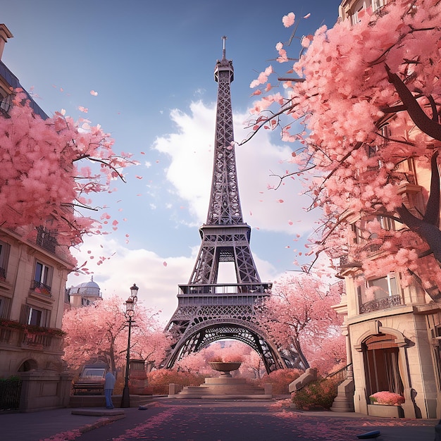 La Torre Eiffel es visible a través de las flores de cerezo