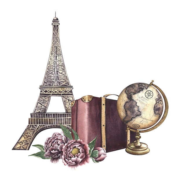 Torre Eiffel una ilustración de acuarela dibujada a mano aislar las vistas de Francia diseñada para volantes