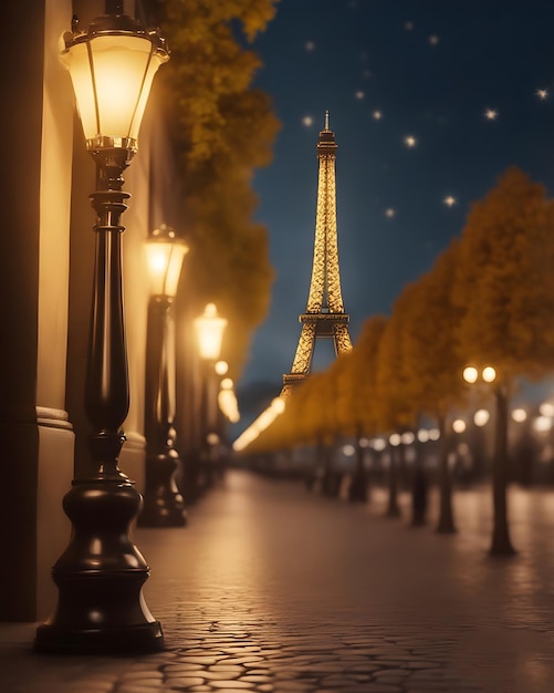 Foto torre eiffel de parís en la carretera de noche