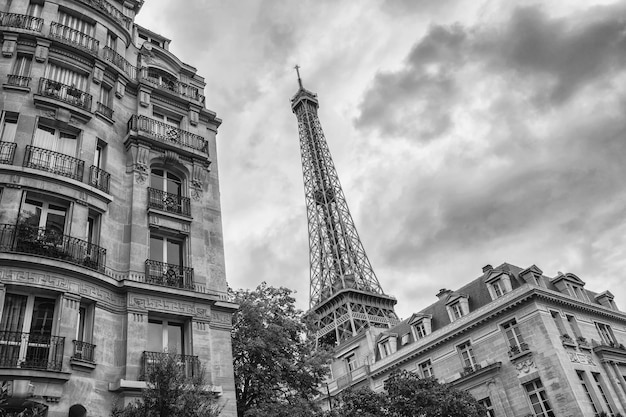 Torre Eiffel de París en colores blanco y negro