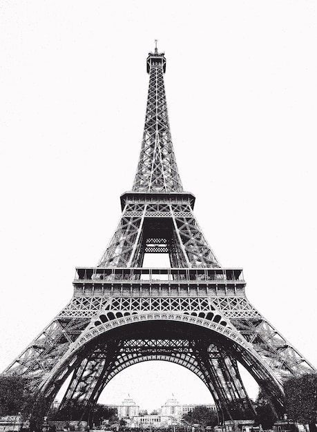 Torre Eiffel de París - estilo postal retro en blanco y negro.