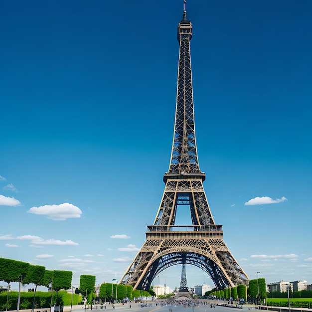 La Torre Eiffel en París, Francia, se muestra en 3D