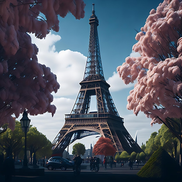 La Torre Eiffel en París, Francia, se muestra en 3D