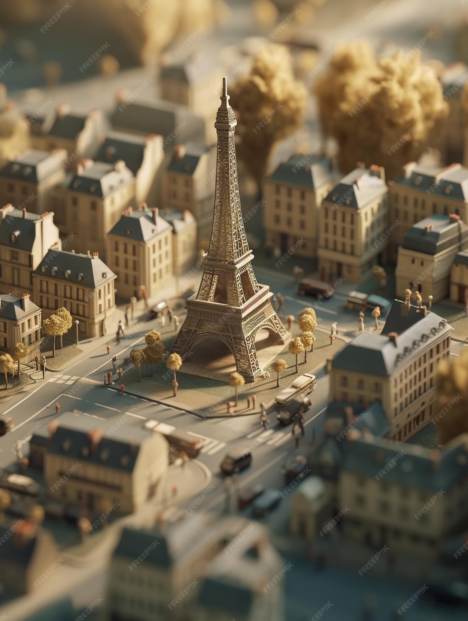 Torre eiffel en parís maqueta en miniatura la ciudad ia generativa | Foto Premium