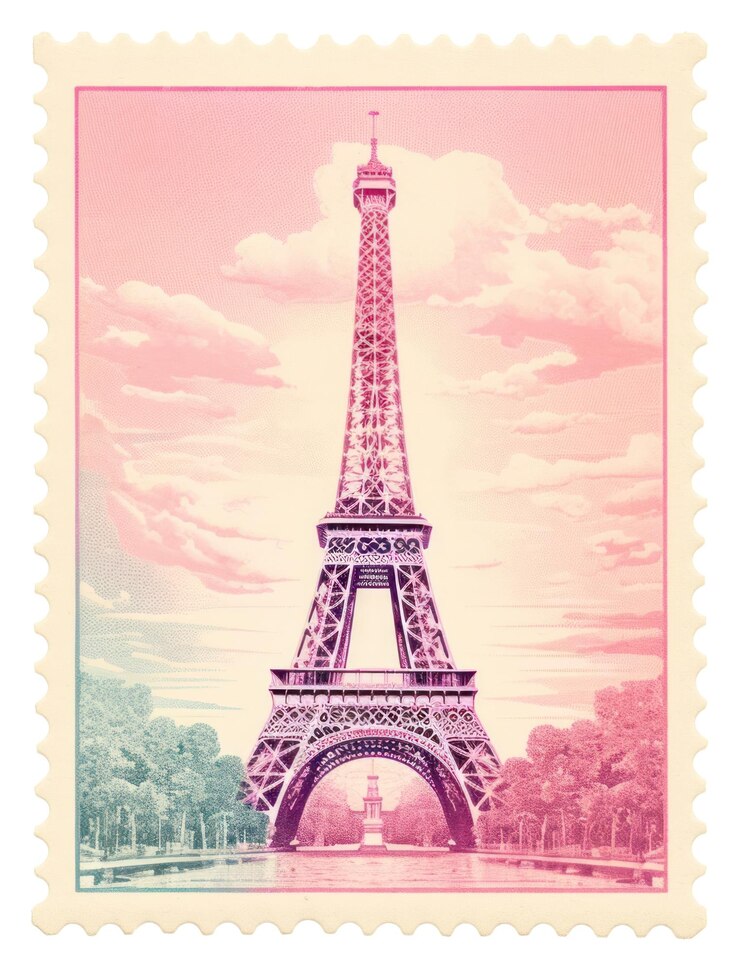 Foto torre eiffel de png arquitectura de estilo risógrafo timbre de correos al aire libre