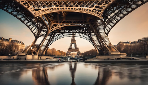 la torre Eiffel reflejada en el agua