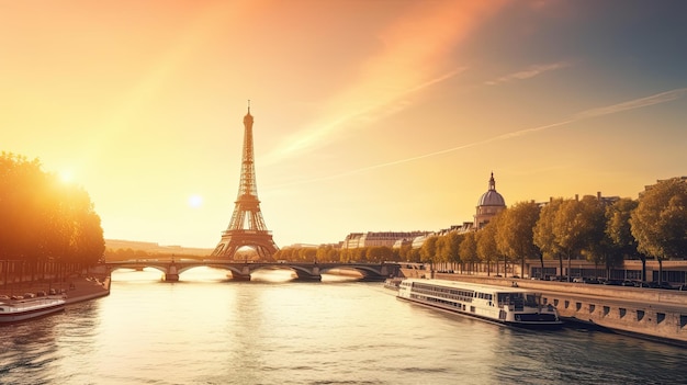 Torre Eiffel en el río Sena