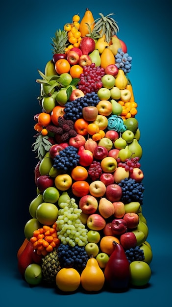 Una torre de frutas y verduras