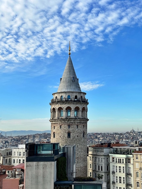 Foto torre galata no fundo do panorama de istambul