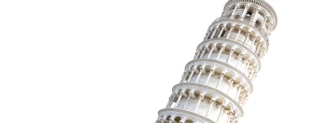 Torre inclinada aislada sobre un fondo blanco