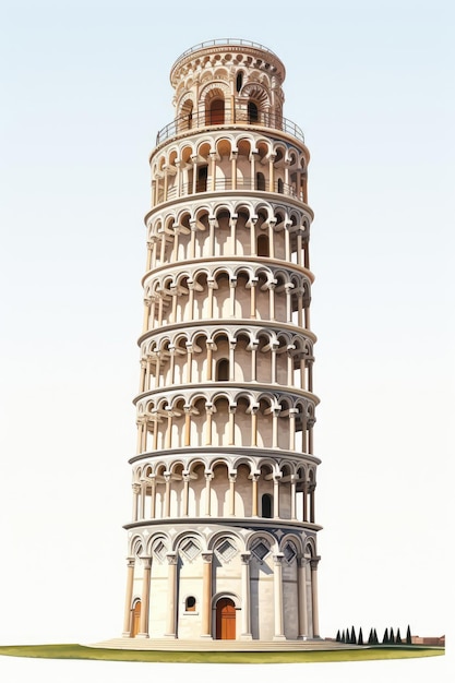 Torre inclinada de Pisa em fundo branco