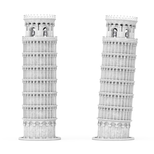 Torre inclinada de Pisa sobre un fondo blanco. Representación 3D