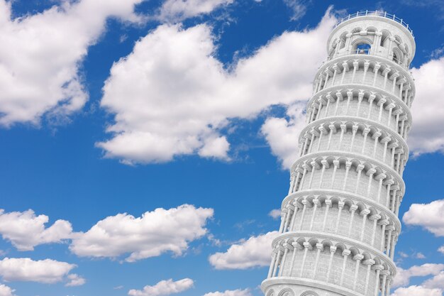 Torre inclinada de Pisa sobre un fondo de cielo azul. Representación 3D