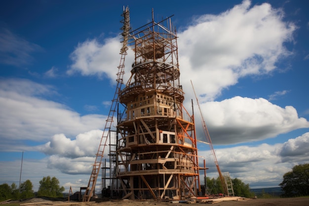 Foto torre meteorológica em construção uma grande torre para antenas de comunicação celular ou sensores meteorológicos criados por uma rede neural gerada por ia