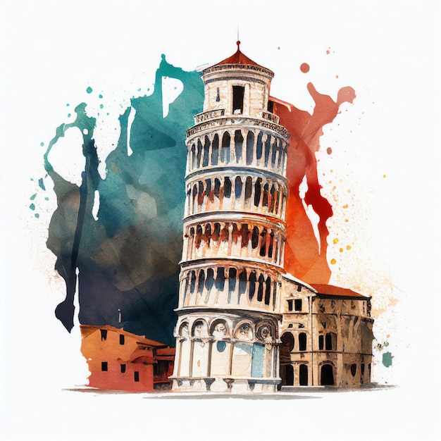 Torre de Pisa en estilo acuarela por Generative AI