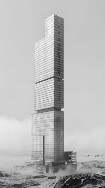 Una torre de rascacielos que se levanta del océano contra el cielo