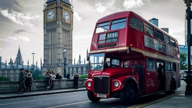 La torre del reloj Big Ben y el autobús de Londres